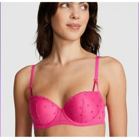 Victoria's Secret PINK Wink Push Up Balconette Bra 36D Pink Hearts Underwire - Picture 9 of 10